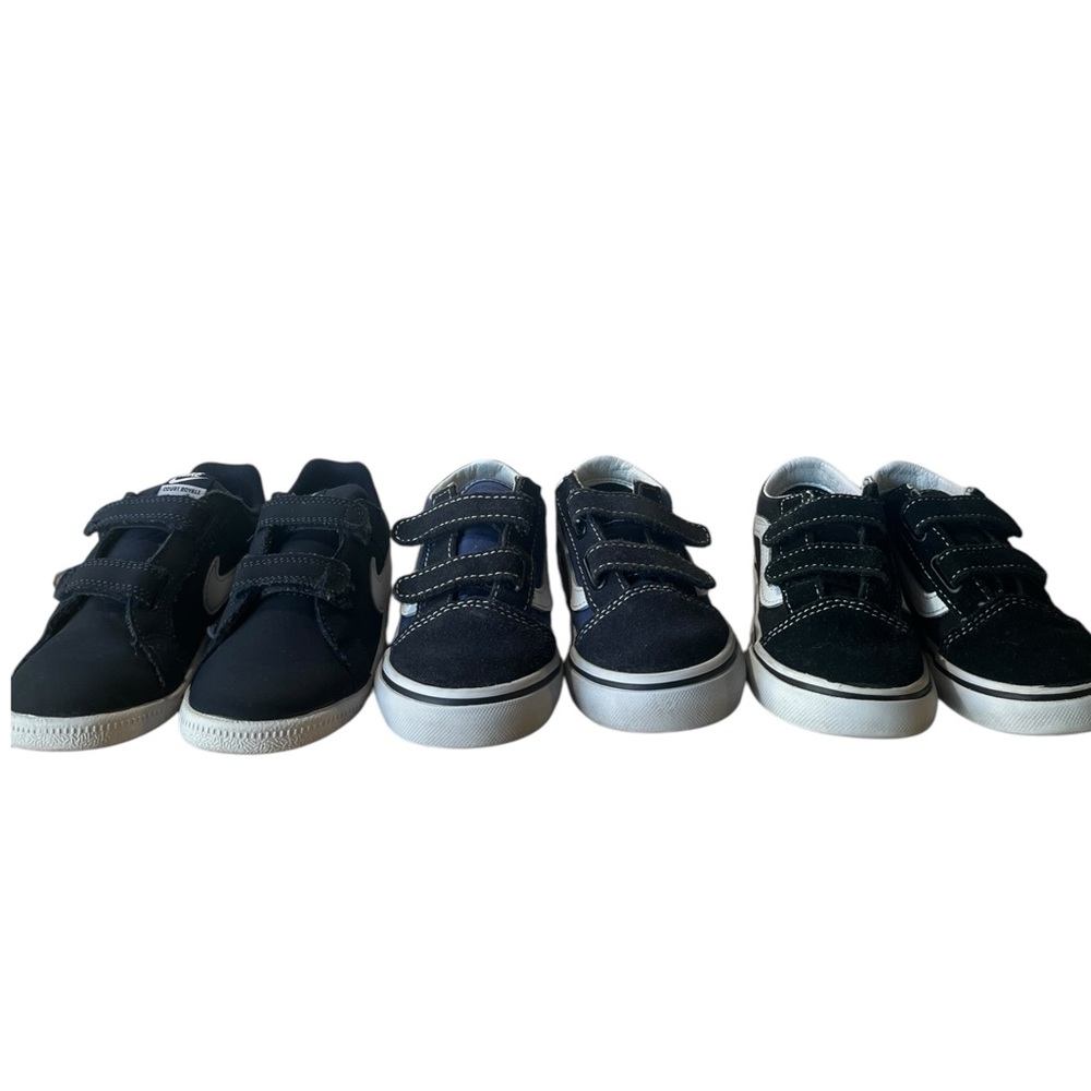 Three pairs of toddler shoes , Vans and Nike